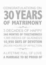 Cute Poem Anniversary Card - 30 Years - Congratulations On 30 Years Of Matrimony created by Teri Creative