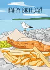 Seaside fish and chips birthday card created by Evie Garnett Designs