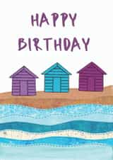 Happy Birthday Colourful Beach Huts Coastal Card created by NaviStitch