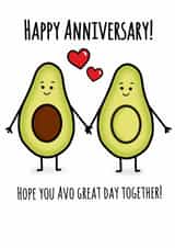 Cute Avocado Pun Anniversary Card - Hope You Avo Great Day Together created by Lauren Osborne