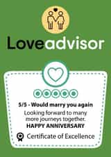 Cute Love Advisor Anniversary Card - Certificate of Excellence - 5/5 Would Marry You Again created by Designer By Lockdown