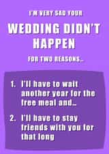 I'm very sad your wedding didn't happen - Funny postponed wedding card created by Double Daft
