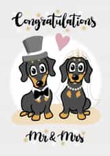 Congratulations Mr & Mrs - dachshund themed wedding card created by Laura Deakin