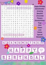 grandmother wordsearch Birthday Card 15435 created by Kerrylovescards