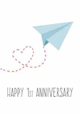 Cute Paper Plane Anniversary Card - 1 Year - Happy 1st Anniversary created by FrednTrev.