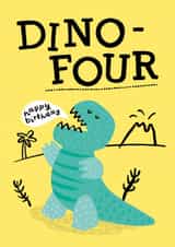 Cute dinosaur birthday card for a 4 year old created by Lisa Greener