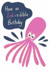 Octopus Squid Happy Birthday Funny Pun Card created by @SarahPriceDesigns