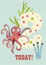 Under the sea themed age 2 birthday card created by Sally Darby Illustration