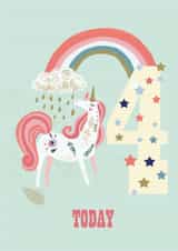 Rainbow and unicorn 4 year olds birthday card created by Sally Darby Illustration