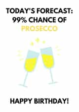 99% chance of prosecco birthday card created by Emily James