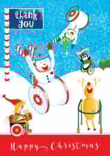 Fun wheelchair snowman Christmas thank you greeting card from a person with special needs, or additional needs. created by Milport Studios