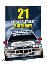 RALLY GREAT 21ST BIRTHDAY CARD created by RetroMotion Artwork