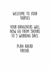 Hangovers in your thirties 30th birthday card created by Akeechi Design