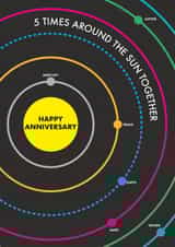 Cute Solar Anniversary Card - 5 Years - 5 Times Around The Sun Together created by Kate & The Ink