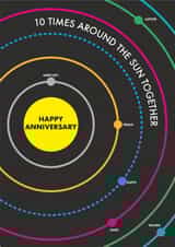 Funny Anniversary Card - 10 Years - 10 Times Around The Sun Together created by Kate & The Ink