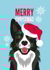 Border Collie - Collie - Cute - Santa Hat - From The Dog - Dog - Furry Friends - Snowflakes - Christmas Card created by Diva Doodle Designs