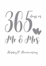 Cute 1st Anniversary Card celebrating 365 days of married life created by Louise Potton Designs