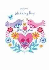 Colourful love birds exchanging rings. created by Lindsay loves to draw