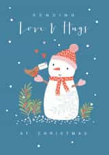Cute Christmas Card - Sending Love & Hugs - Snowman created by Klara Hawkins