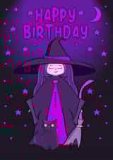 Cute Purple Witch and Cat Birthday Card created by Cheeky Witch®