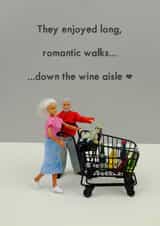 Funny Figurine Anniversary Card / Valentines Day Card - They Enjoyed Long Romantic Walks Down The Wine Aisle created by Bold & Bright Cards