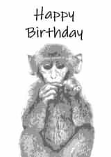 Hand Drawn Pop Art Style Cheeky Monkey - Happy Birthday Greetings Card created by Artisan Animal Prints