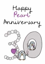 Pearl Anniversary penguin card created by Penguin Parade