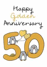 Cute Penguin Anniversary Card - 50 Years - Happy Golden Anniversary created by Penguin Parade