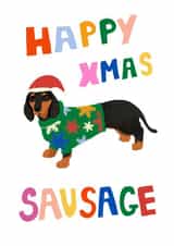 Cute Sausage Dog Daschund Christmas Card Dog Lover Fun Colours Animals created by pardon my prints