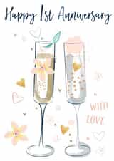 Pretty First Anniversary Card - Prosecco - 1st Milestone - Happy 1st Anniversary created by Katie Phythian Design