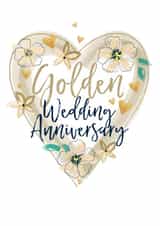 Pretty Golden 50th Wedding Anniversary Card - 50 Years - Heart - Golden Wedding Anniversary created by Katie Phythian Design