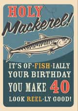 Retro Adult Mackerel Fish 40th Birthday Card 1000 created by Emoticology Cards