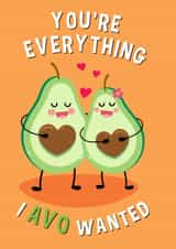 Cute Kawaii Avocado Couple Valentine Card created by Emoticology Cards