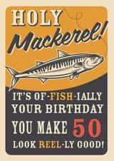 Retro Adult Holy Mackerel Fish 50th Birthday Card created by Emoticology Cards
