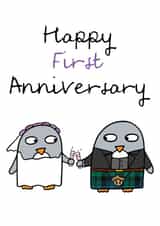 Cute Penguin Bride And Groom Anniversary Card - 1 Year - Happy First Anniversary created by Penguin Parade