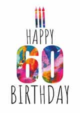 60th Birthday Cake and Candles Card For Friends or Family - Abstract Art Design created by size3art