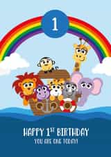 Happy 1st Birthday - Cute Animals - Noah's Ark Theme created by Roger Bear Designs