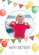Personalised Birthday Photo Card created by Evie Garnett Designs - Balloons and bunting photo card