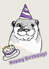 Hand-drawn Otter Birthday Party Card - Happy Birthday! created by Serena Hirameki