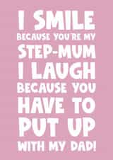 Funny stepmum happy birthday greeting card smile laugh stepson stepdaughter created by Naomi Park
