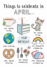 Things to celebrate in April Birthday card created by Creaternet