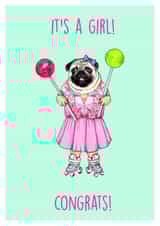 Girl Pug New Baby Card 20798 created by Poppy & Mabel 