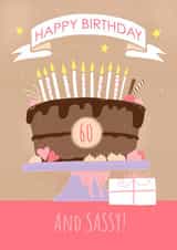 60 and Sassy chocolate cake Birthday card created by Dale Simpson