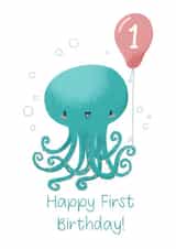 Cute octopus first birthday card created by Leela Taylor