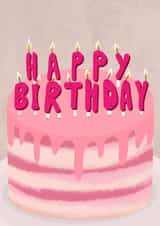 Pink birthday cake created by @pepperpeachillustrations