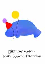 Manatee Party hat Birthday Card 18784 created by Happy Stuff Studio