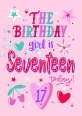 17th Birthday Girl - female for her - pretty cute cherry lilac card created by Little Cat Creates
