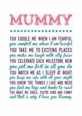 Cute Mothers Day Card - Mummy - Poem created by Joanna Miller