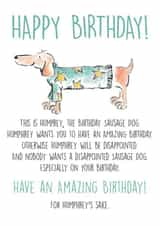 sausage dog dachshund Birthday Card 12209 created by Pierre Cochon Ltd