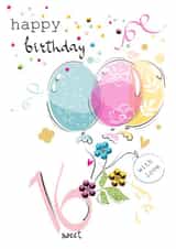 Sweet 16 Teen Balloons and Confetti Birthday Card created by SABIVO Design by Sabina